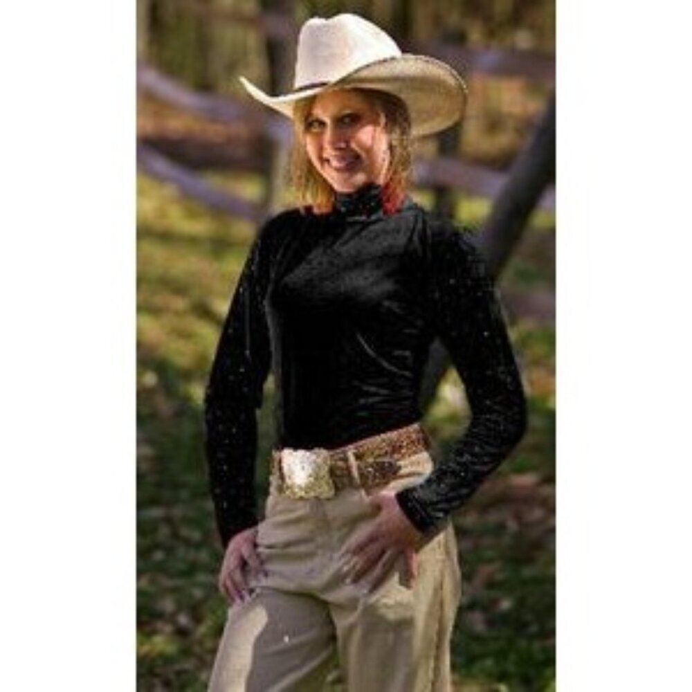 TuffRider Slinky Crystals Ladies Turtleneck Shirt Black XL Western Rodeo Cowgirl